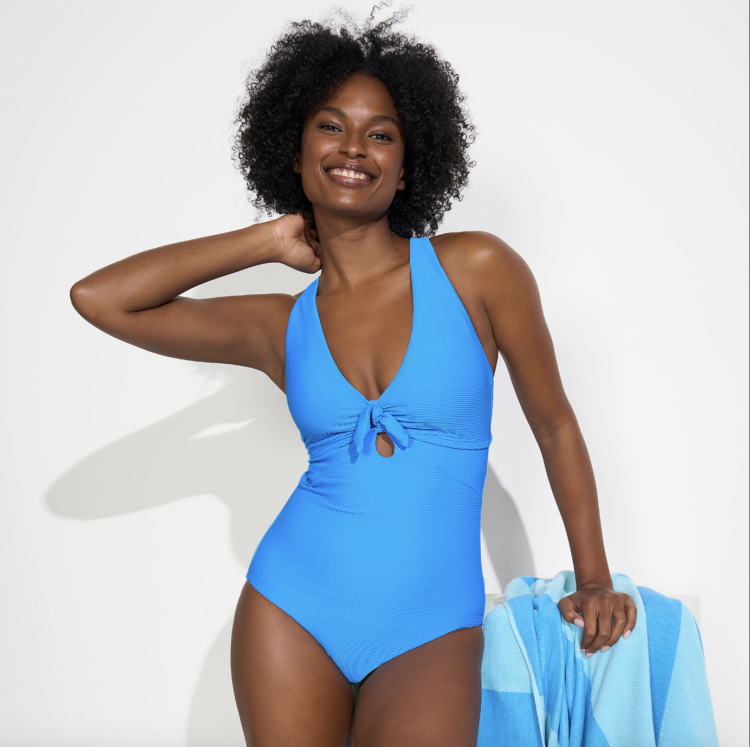 Lands' End Women's Ribbed Knot Front One Piece Swimsuit